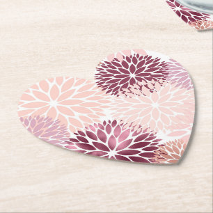 Stylish Chic Pink Burgundy Flowers Paper Coaster