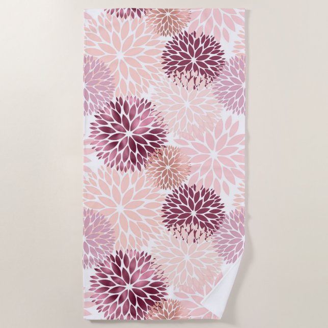 Stylish Chic Pink Floral  Beach Towel (Front)