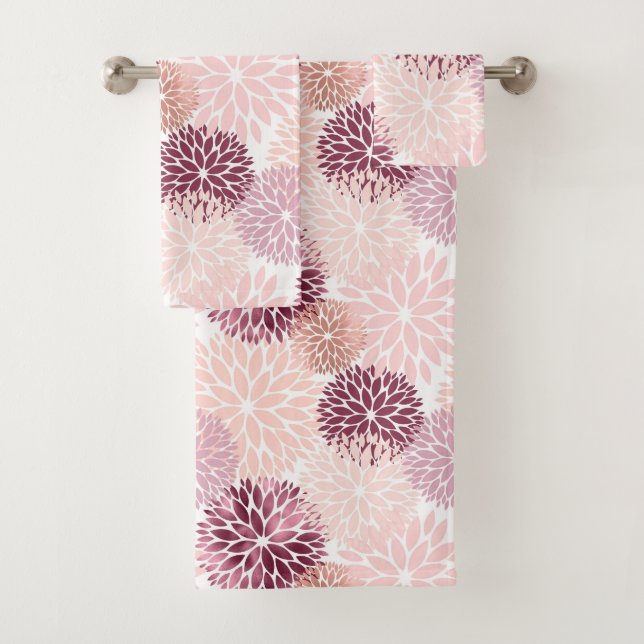 Stylish Chic Pink Floral Bridal Shower Bath Towel Set (Insitu)
