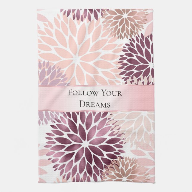 Stylish Chic Pink Floral Bridal Shower Tea Towel (Vertical)