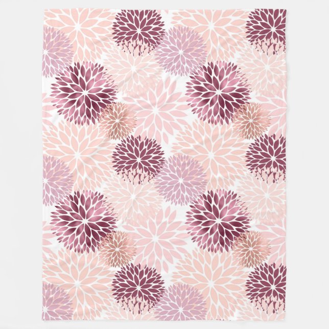 Stylish Chic Pink Floral Fleece Blanket (Front)