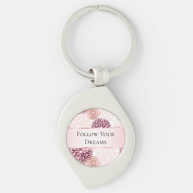 Stylish Chic Pink Floral  Key Ring (Front)