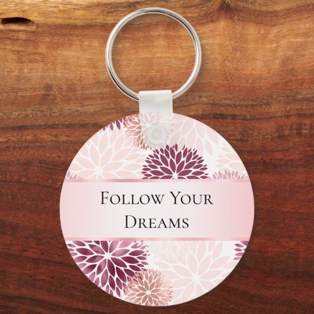 Stylish Chic Pink Floral  Key Ring (Front)