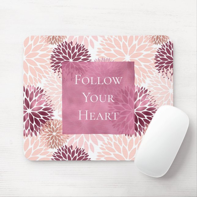 Stylish Chic Pink Floral Mouse Mat (With Mouse)