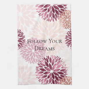 Stylish Chic Pink Floral Tea Towel