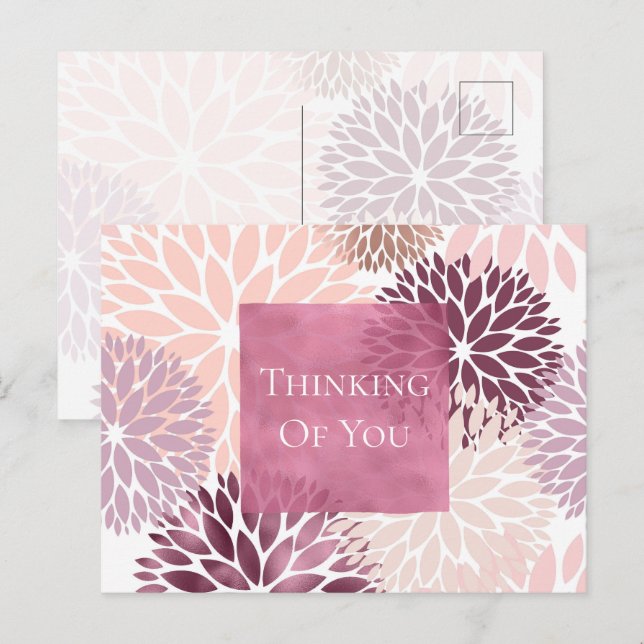 Stylish Chic Pink Floral Thinking of you Postcard (Front/Back)