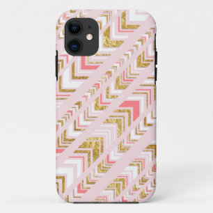 Stylish Chic Pink & Gold Tribal Pattern iPhone 11 Case