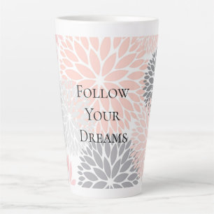 Stylish Chic Pink Grey Flowers Latte Mug