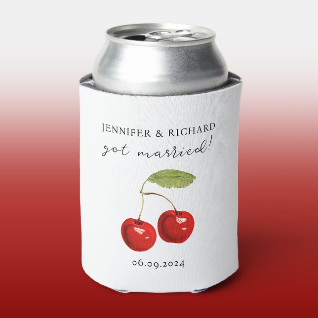 Stylish Chic Pretty Cherry Red White Wedding Favou Can Cooler (Creator Uploaded)