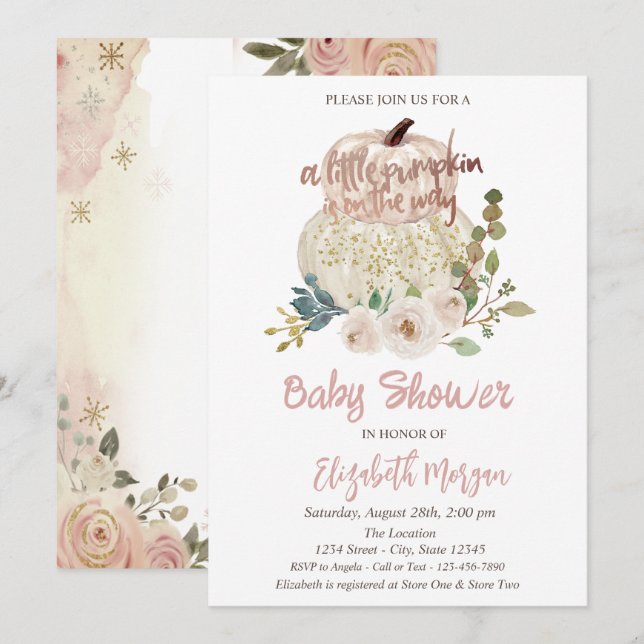 Stylish Chic Pumpkin,Flowers Baby Shower  Invitation (Front/Back)