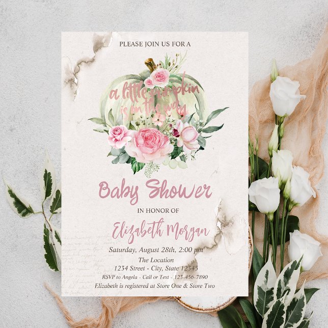 Stylish Chic Pumpkin,Pink Roses Baby Shower  Invitation (Creator Uploaded)