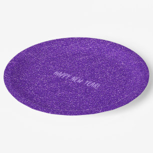 Stylish Chic Purple Glitter Happy New Year Party Paper Plate