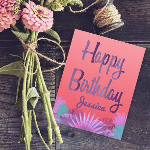 Stylish Chic Purple Pink Happy Birthday Script Card
