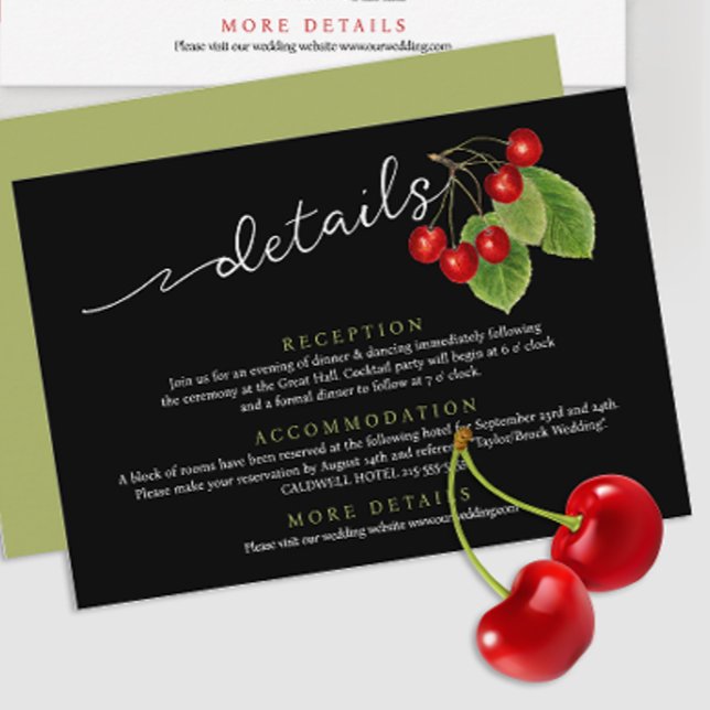 Stylish Chic Red Cherry Black Sage Wedding Detail  Enclosure Card (Creator Uploaded)