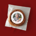 Stylish Chic Red White Christmas Cookie Photo Name Classic Round Sticker<br><div class="desc">This customisable sticker features a charming Christmas design, complete with a personalised message in classic, clean black typography for the message and chic red for the name, all on a simple, stylish white background. The texts are separated by cute, pretty red small watercolor Christmas fruits, enhancing the festive feel. The...</div>