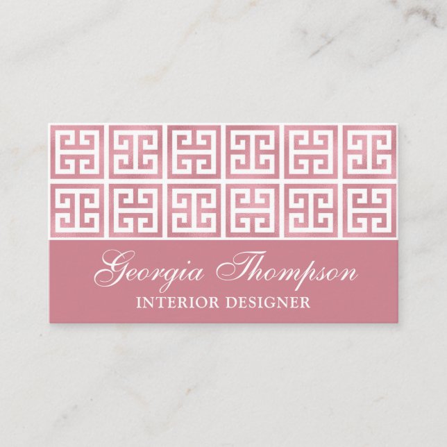 Stylish Chic Rose Gold Geometric Interior Designer Business Card (Front)