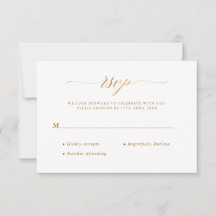 Stylish Chic Script Calligraphy Gold Foil Wedding RSVP Card