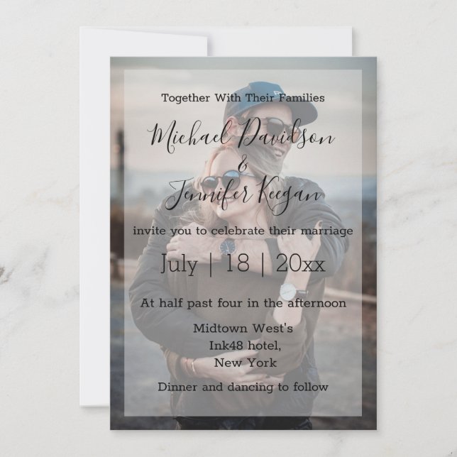 stylish chic script wedding faded photo invitation (Front)
