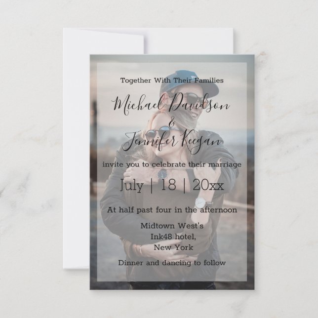stylish chic script wedding faded photo invitation (Front)