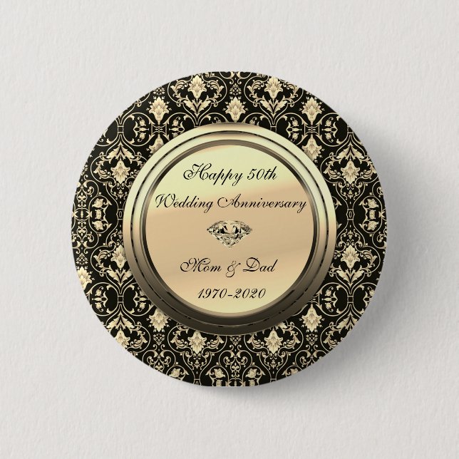 Stylish Chic Swirls Black 50th Wedding Anniversary 6 Cm Round Badge (Front)