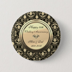 Stylish Chic Swirls Black 50th Wedding Anniversary 6 Cm Round Badge
