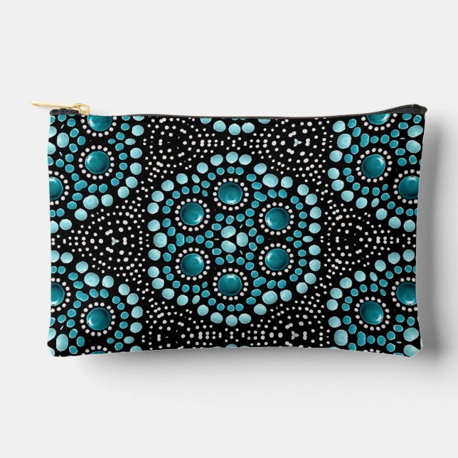 Stylish Chic Trendy Modern Girly Teal Dot Art  Accessory Pouch (Front)