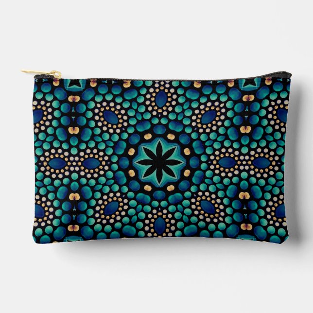 Stylish Chic Trendy Modern Girly Teal Dot Art  Accessory Pouch (Front)