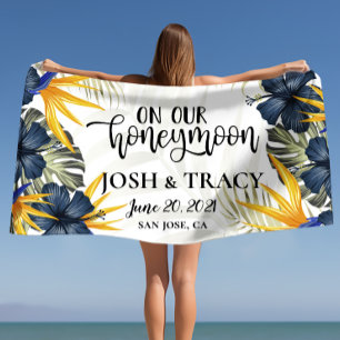 Stylish Chic Tropical Personalised Newlyweds  Beach Towel