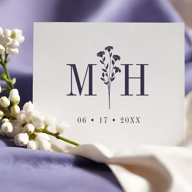 Stylish Chic Wedding Wildflowers Initials Monogram Rubber Stamp (Creator Uploaded)