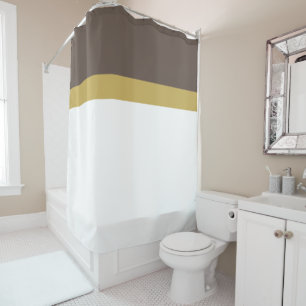 Stylish Chic White Brown Matte Gold Top Stripes Shower Curtain