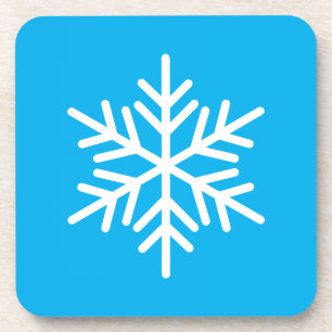 Stylish Chic White Nordic Snowflake On Azure Blue Coaster