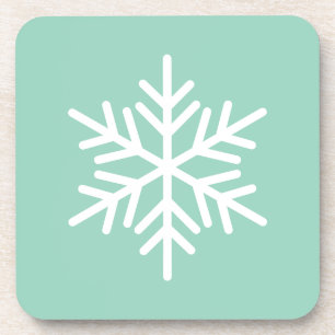 Stylish Chic White Nordic Snowflake On Teal Mint Coaster