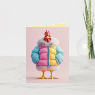 Stylish Chicken in Colourful Winter Puffer Jacket Invitation