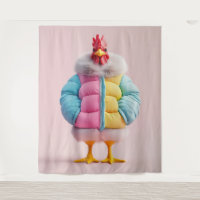Stylish Chicken in Colourful Winter Puffer Jacket