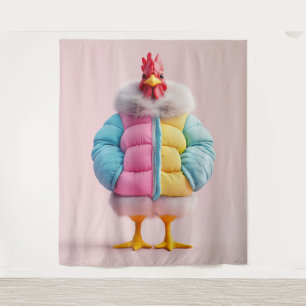 Stylish Chicken in Colourful Winter Puffer Jacket Tapestry