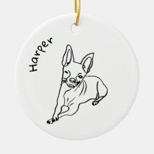 Stylish Chihuahua: Personalised Line Art Decor Ceramic Tree Decoration