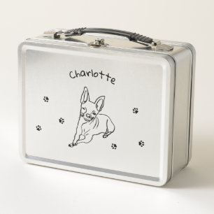 Stylish Chihuahua: Personalised Line Art Metal Lunch Box