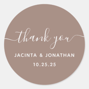 Stylish Choc Brown Wedding Thank you Sticker