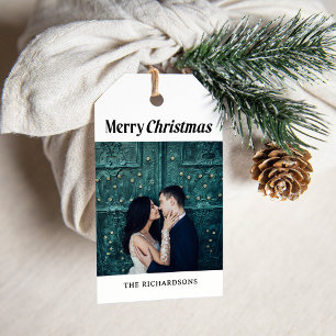 Stylish Christmas Black and White One Photo Gift Tags