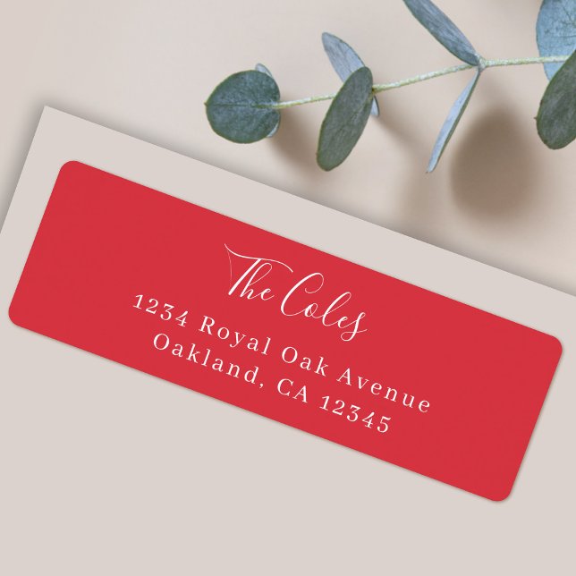 Stylish Christmas | Bright Red Return Addess (Elegant red custom return address mailing labels for families and couples by Guava)