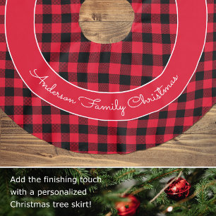 Stylish Christmas Buffalo Plaid Name Red Black Brushed Polyester Tree Skirt