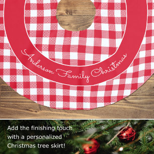 Stylish Christmas Buffalo Plaid Name Red White Brushed Polyester Tree Skirt