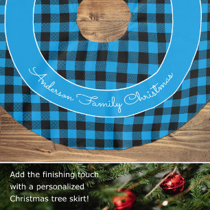 Stylish Christmas Buffalo Plaid Personalised Blue Brushed Polyester Tree Skirt