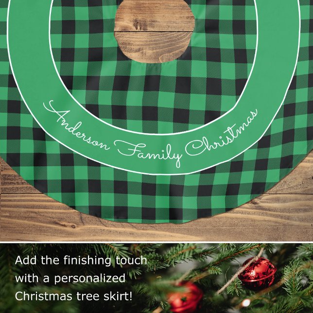 Stylish Christmas Buffalo Plaid Personalised Green Brushed Polyester Tree Skirt (Creator Uploaded)