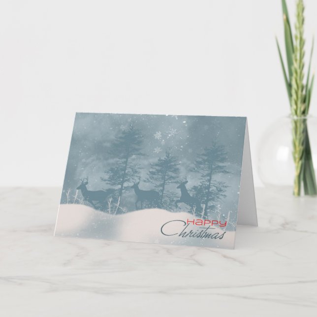 Stylish Christmas Card With Deer In Woods (Front)