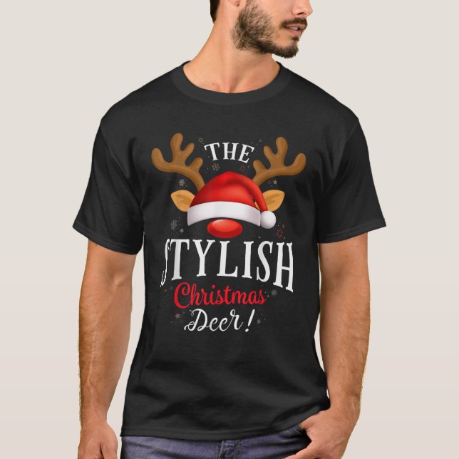 Stylish Christmas Deer PJS Xmas Family Matching  T-Shirt (Front)