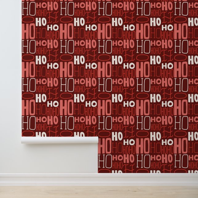 Stylish Christmas Holiday Ho Ho Ho Red Typography Wallpaper (Application)
