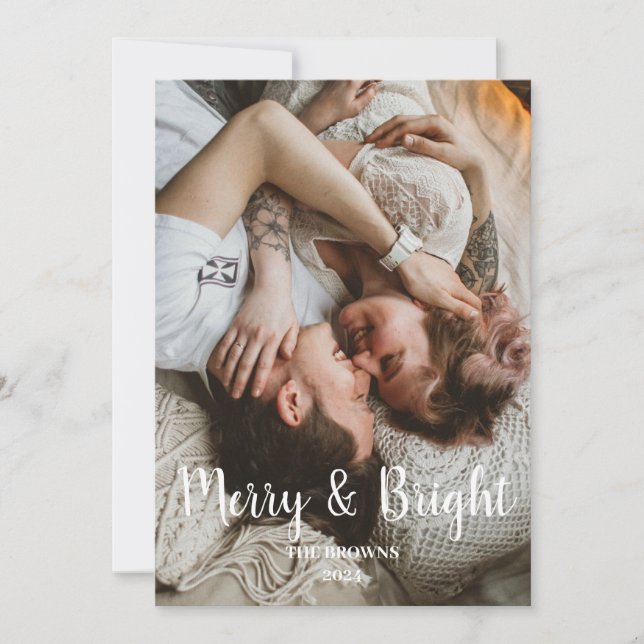 Stylish Christmas Merry Bright Family Photo Holiday Card (Front)