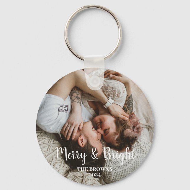 Stylish Christmas Merry Bright Family Photo  Key Ring (Back)