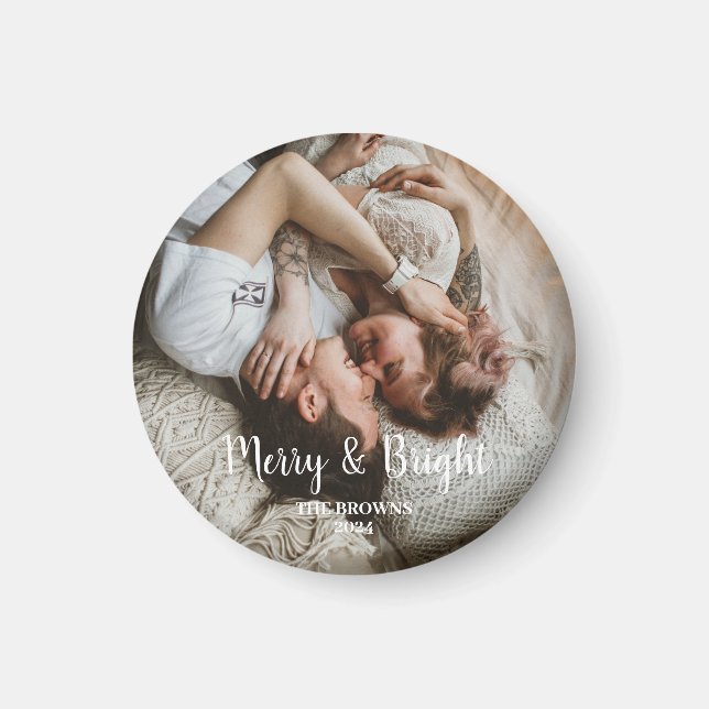 Stylish Christmas Merry Bright Family Photo Magnet (Front)